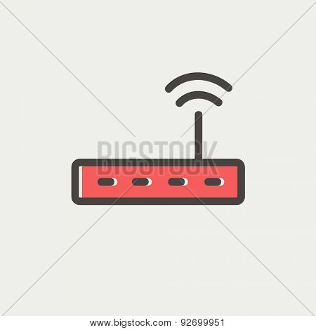 Wifi router modem icon thin line for web and mobile, modern minimalistic flat design. Vector icon with dark grey outline and offset colour on light grey background.