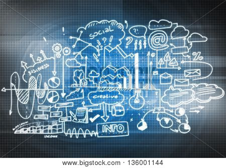 Background conceptual image with sketches of social media communcation concept