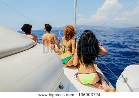 Group Of Women Yachting Sea