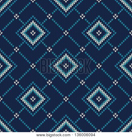 Seamless Knitted Pattern. Fair Isle Style Knitting Sweater Design. Vector Knitted Texture