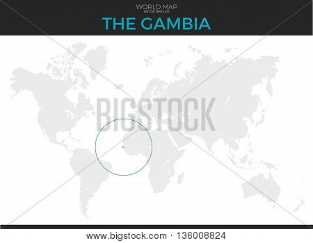 Islamic Republic of The Gambia location modern detailed vector map. All world countries without names. Vector template of beautiful flat grayscale map design with selected country and border location