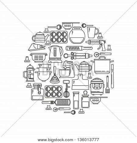 Set of kitchen utensils and items for baking. Cookware. Icons in a linear style. Kitchenware. Modern design.