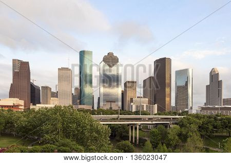 Houston downtown skyline from the city park. Texas United States