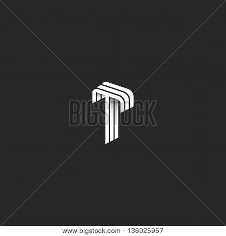 Letter T Logo Monogram, Isometric Geometry Shape, Typography Design Element, Mockup Business Card Em