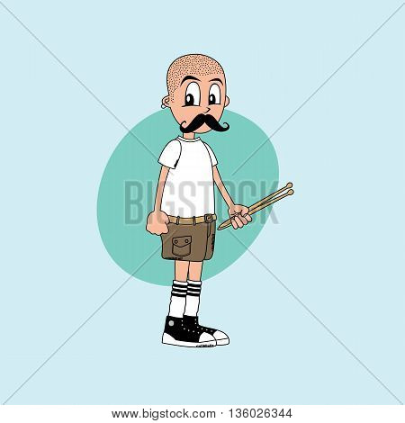 male cartoon character drummer music band theme vector art illustration