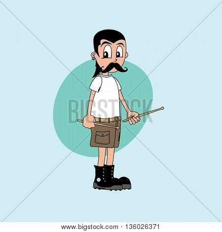 male cartoon character drummer music band theme vector art illustration