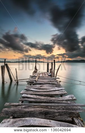 Wooden bridge for small fishing boat