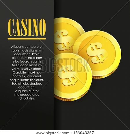 Casino Poster Background or Flyer with Golden Money Coins.
