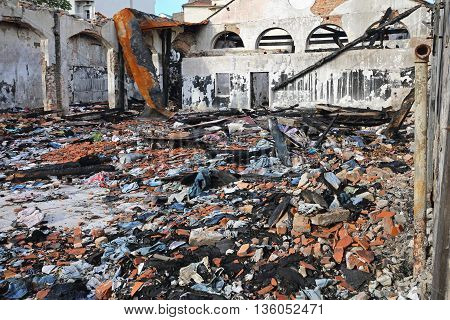 Burned Sweatshop Garment Factory After Fire Disaster