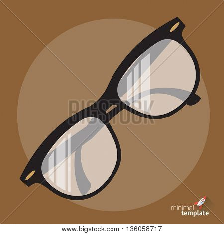 Flat design vector glasses icon. Search, read more and education icon for application and web design. Vintage retro hipster glass frame interface icon mock up for reading, education and search engine.