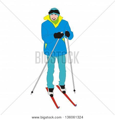Illustration skier amateur young student isolated on white background