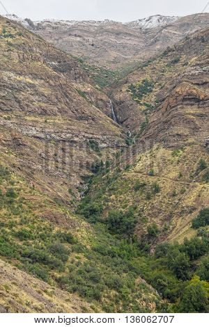 Waterfall In San Alfonso Valley, Trail In The  Mountain
