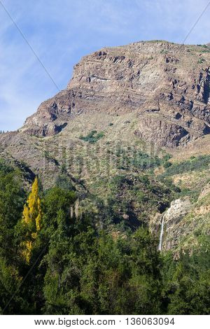 Waterfall At San Alfonso Valley, Trail In The  Mountain