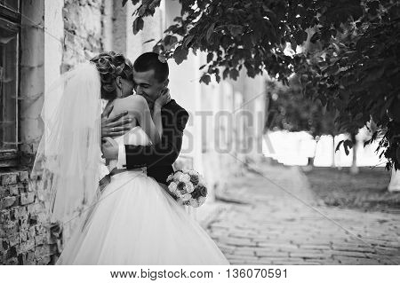 Young And Gorgeus Wedding Couple On Autumn Forest
