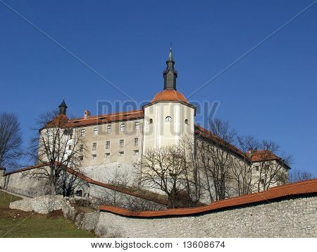 Europese kasteel op de achtergrond van de blauwe. Slovenië