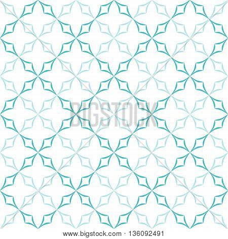 Abstract geometric pattern. Trellis of light blue curved diamonds on white background. Seamless repeat.