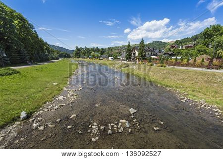 Szczawnica - June 21: Promenade Along A River Szczawnica Village On Sunny Summer Day, Beskid Niski M