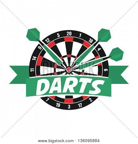 Darts label. Badge Logo. Darts sporting symbols. Darts, dartboard, ribbon for sport, sporting logo and leisure design. Vector Illustration.