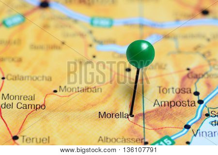 Morella pinned on a map of Spain