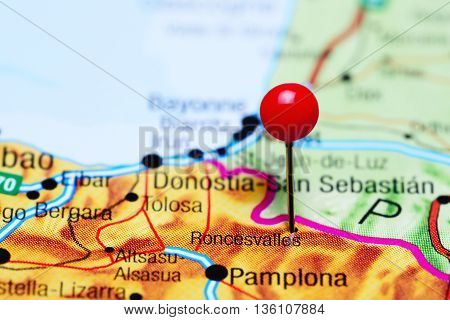Roncesvalles pinned on a map of Spain