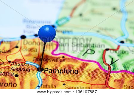 Pamplona pinned on a map of Spain