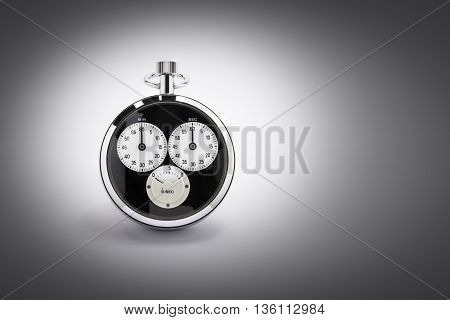 An old black and chrome chronometer perfectly working on a gradient background