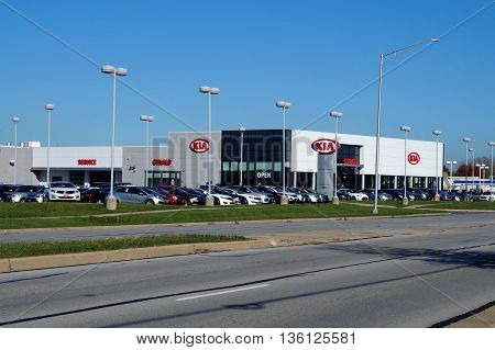NAPERVILLE, ILLINOIS / UNITED STATES - NOVEMBER 3, 2015: One may purchase a Kia vehicle at the Gerald Kia dealership in Naperville.