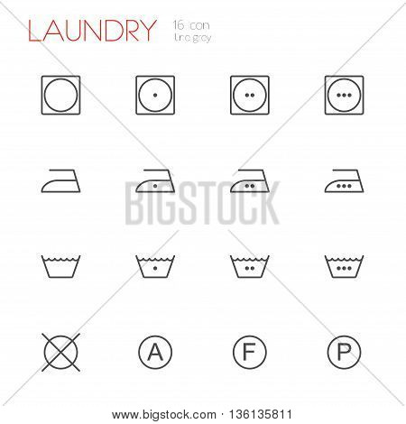Laundry line gray icons set of 16
