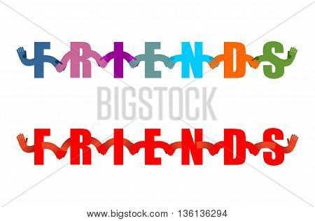Friends Lettring Enblem. Letters Holding Hands. Handshake Typography. Friendship Logo Text