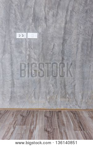 Cement Mortar Wall Background And Wood Floor In The Room