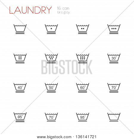 Laundry line gray icons set of 16