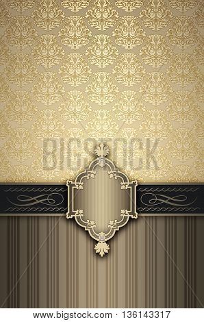 Decorative vintage background with old-fashioned frameborder and patterns. Vintage invitation card or book cover design.