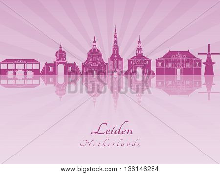 Leiden skyline in purple radiant orchid in editable vector file