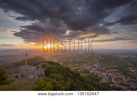 San Marino View from the Monte Titano during sunset