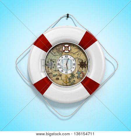 Lifebuoy Decor In The Form Of Clock 3C Render On Gradient Background
