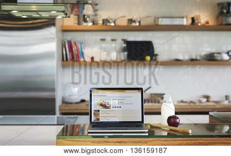 Laptop Searching Bakery Pastry Recipe Concept