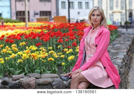 beautiful young woman walking in Riga