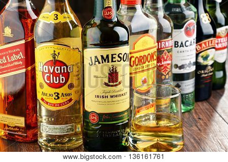 POZNAN POLAND - JUNE 23 2016:Worldwide some 2 billion people use alcohol one of the most widely used recreational drugs on earth with yearly consumption of over 6 litres of pure alcohol per person