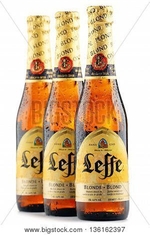 Tree Bottles Of Leffe Beer Isolated On White
