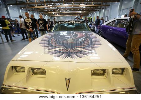 CRACOW POLAND - MAY 21 2016: Pontiac Trans Am displayed at 3rd edition of MOTO SHOW in Krakow. Poland. Exhibitors present most interesting aspects of the automotive industry