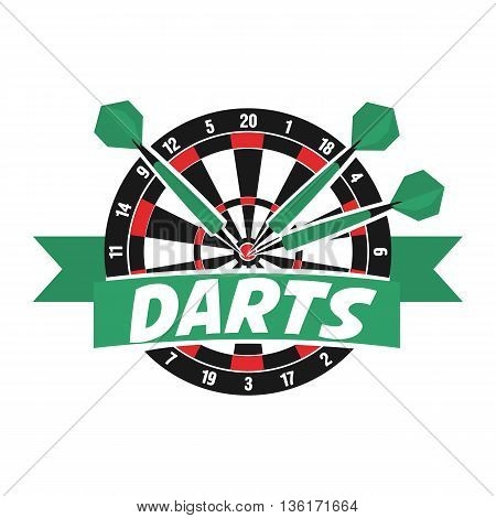 Darts label. Badge Logo. Darts sporting symbols. Darts, dartboard, ribbon for sport, sporting logo and leisure design. Vector Illustration.