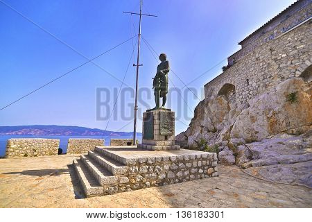 HYDRA GREECE, JUNE 03 2016: the statue of Andreas Miaoulis at Hydra island Greece. Editorial use.