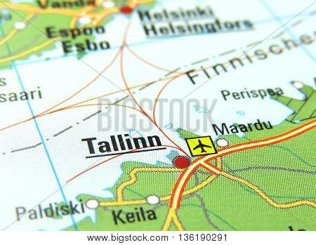 Map with focus set on Talinn, Estonia.