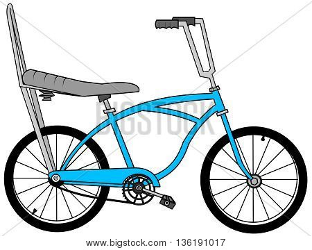 Illustration of a sting ray style bicycle with a banana seat and raised handlebars.