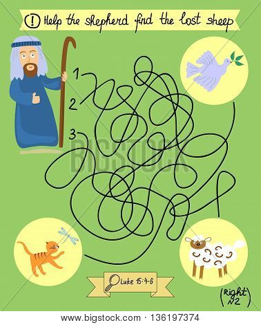 The task and lesson for the kids to choose from multiple paths one to help the shepherd find his sheep. Sunday school. The children s Ministry.