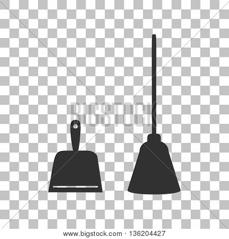 Dustpan vector sign. Scoop for cleaning garbage housework dustpan equipment. Dark gray icon on transparent background.