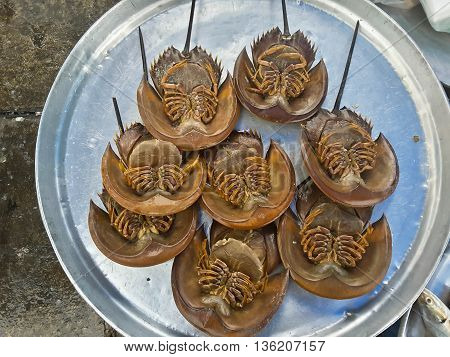 Crabs swordtail, raw fresh seafood in market Thailand