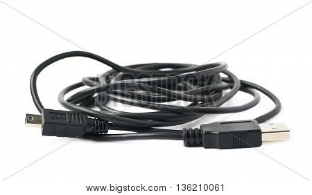 Folded USB to micro USB adapter cable isolated over the white background