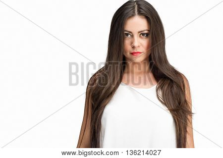 beautiful young women closeup portrait on white background