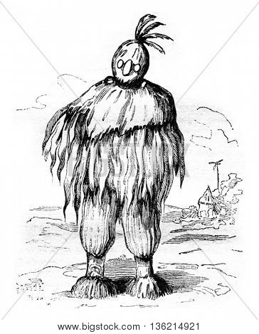 Man with Gris Gris Ba Simera, vintage engraved illustration. Magasin Pittoresque 1836.